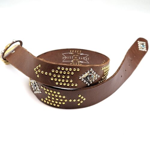 Studded and stitched belt Western type Pin to Hole 34-37 Mens Blown Leather JPN - Picture 1 of 18