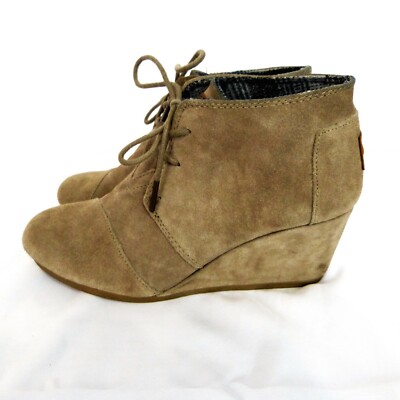 TOMS Women's Taupe Suede Booties Lace 