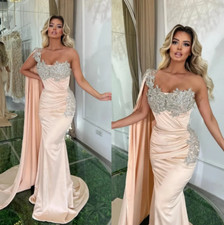 Elegant Evening Gowns Crystal Beaded Prom Dress One Shoulder Party Dresses