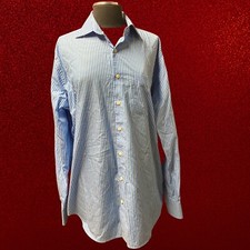 Peter Millar Men's Blue White Striped Long Sleeve Dress Shirt Size L