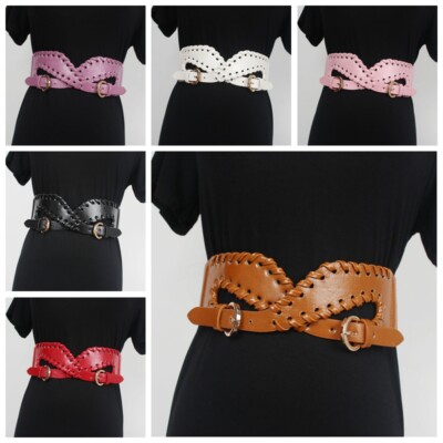 Damen Kunstleder Gürtel Bund Korsett Kleid Hemd Mantel Hohl Out Dehnbar