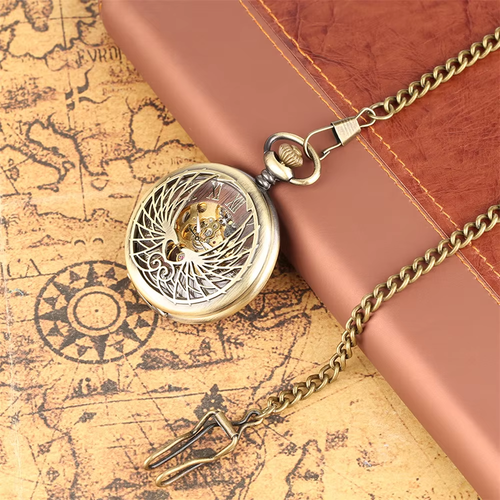 Wings Mechanical Pocket Watch Bronze Chain Manual Mechanical Pocket Gift - Picture 3 of 14