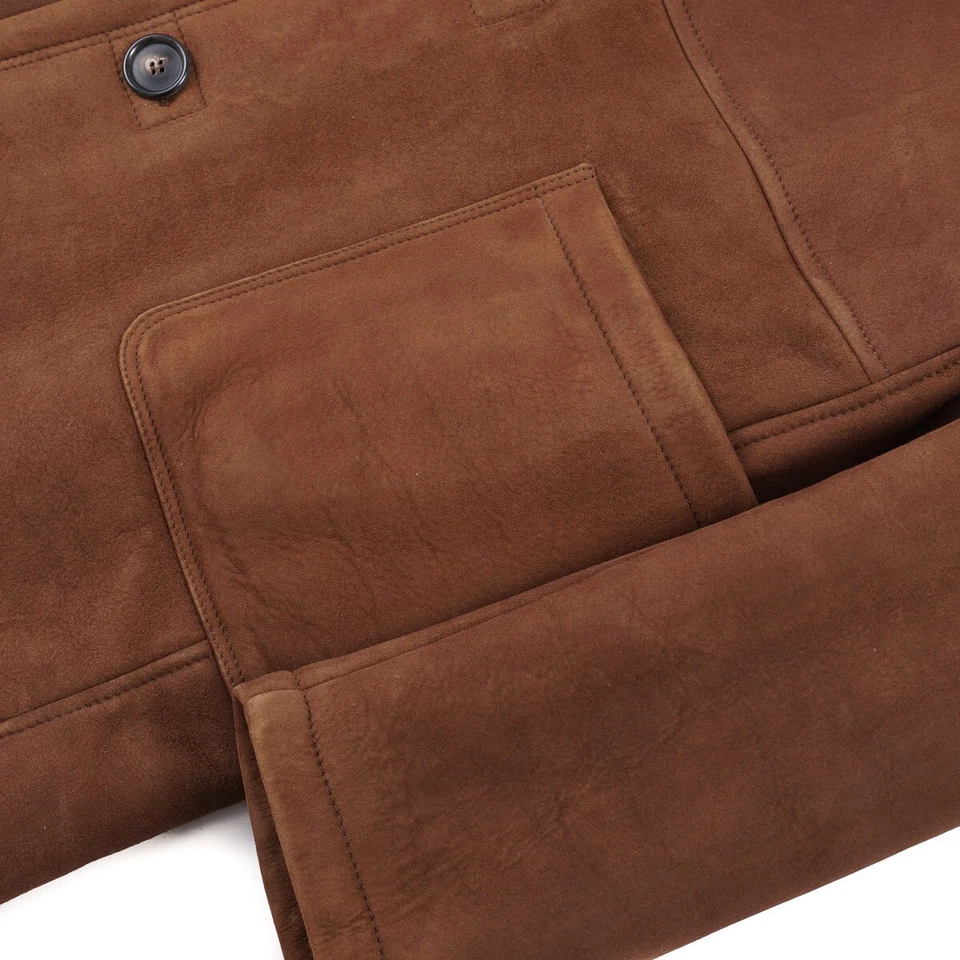 Cesare Attolini Handmade Reddish Brown Shearling Suede Leather Overcoat S NWT - Image 4 of 4