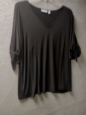 Susan Graver Shirt Womens 2XL Black Tie Sleeves Pullover Tunic Blouse Top 0708