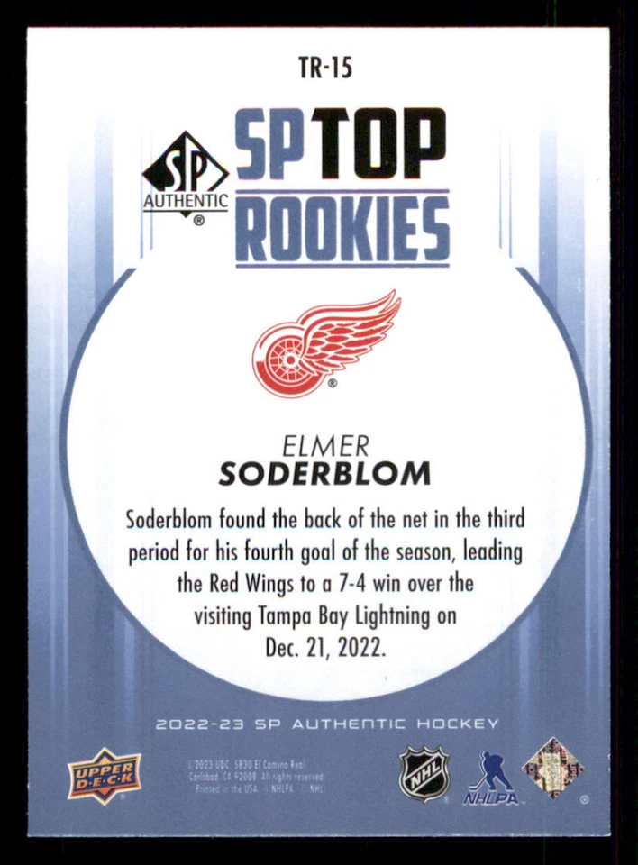 2022-23 SP Authentic Top Rookies Blue #TR15 Elmer Soderblom - Image 2 of 2