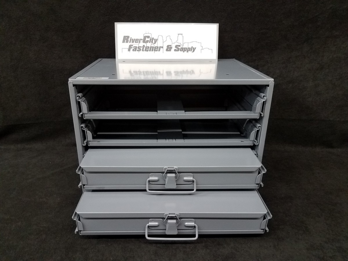 Metal 24 Hole Storage Tray Cabinet & Slide Rack With Two Drawers