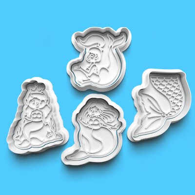 Ausstecher Fondant Stempel Unterwasser Meerjungfrau Party Geburtstag Backen 4er Set