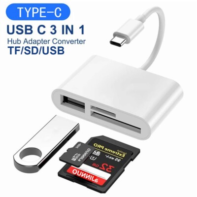 3in1 USB C to Type-C USB Adapter TF/SD Card Converter Cable Hub For Mac Air Pro