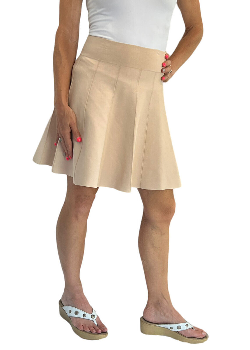 A.L.C Raised Seamed Panel Knit Flare Mini Skirt in Cream Blush M