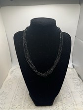 Sterling Silver Black Spinel Faceted Bead Six Strand 18" Necklace Sparkly Fun