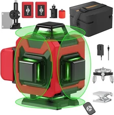Green Laser Level,4D 16 Lines, 360 Self Leveling w/ Magnetic Bracket,2 Batteries