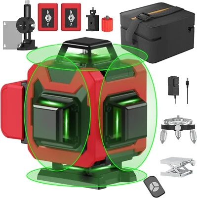 WEIDDW Green Laser Level,4D 16 Lines, 360 Self Leveling w/ Magnetic Bracket,2 Batteries
