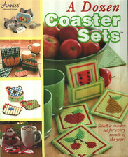 A DOZEN COASTER SETS CAT SANTA ROOSTERS ANNIE'S PLASTIC CANVAS PATTERN BOOK