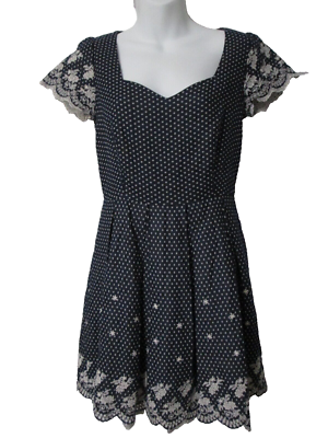 JUN & IVY Fit & Flare Lined Navy Blue Square Dots HOCO Homecoming Party  Dress SM | eBay