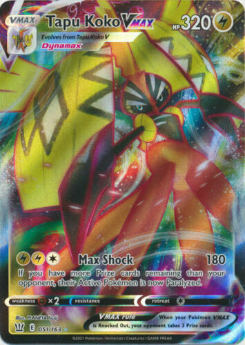 Pokemon Trading Card Game 166/163 Tapu Koko VMAX : Rare Rainbow Card :  SWSH-05 Battle Styles - Trading Card Games from Hills Cards UK