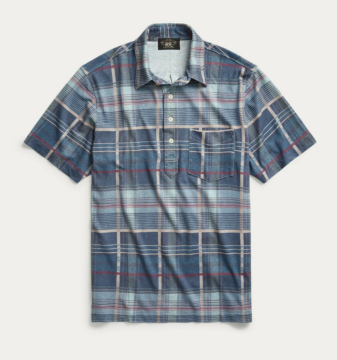 Ralph Lauren RRL Relaxed Fit Madras Print Linen Cotton Jersey Polo