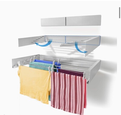 Step Up Laundry Drying Rack Wall Mounted Retractable Clothes White 40'' White NEW