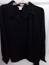 Womens Sz 16 Black 100 Polyester Button Front Shirt Blouse Vicki Wayne NWT