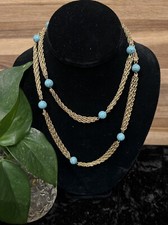 Vintage 1960s Gold Chain Turquoise Bead Multiple Way Wear Necklace