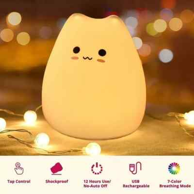 LED Lamps Night Light Cute Cat  Touch Control With 9-Color Changing Kids Gifts