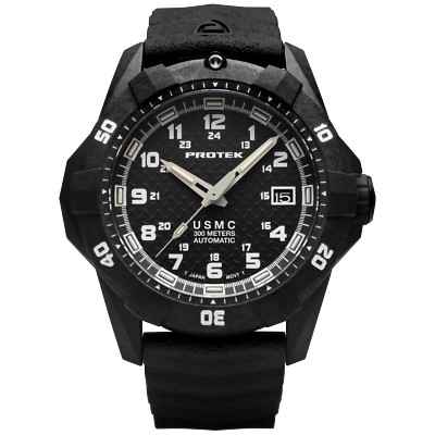 ProTek Men's Watch USMC Series Automatic Black Dial Genuine Rubber Strap 1211