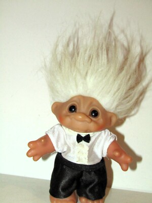 Vintage Troll Puppe 1984 Hochzeit Bräutigam weiße Haare selten Sammlerstück 6 Zoll DAM 