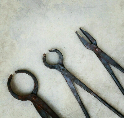 Blacksmith Tongs Set Of 3 Forge Hammer Anvil And Vise Tools Knifemaking