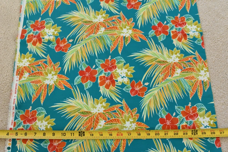 29" Long, Colorful Large Tropical Plants on Turquoise Quilt Cotton/Shamash,P3151 - Image 3 of 4