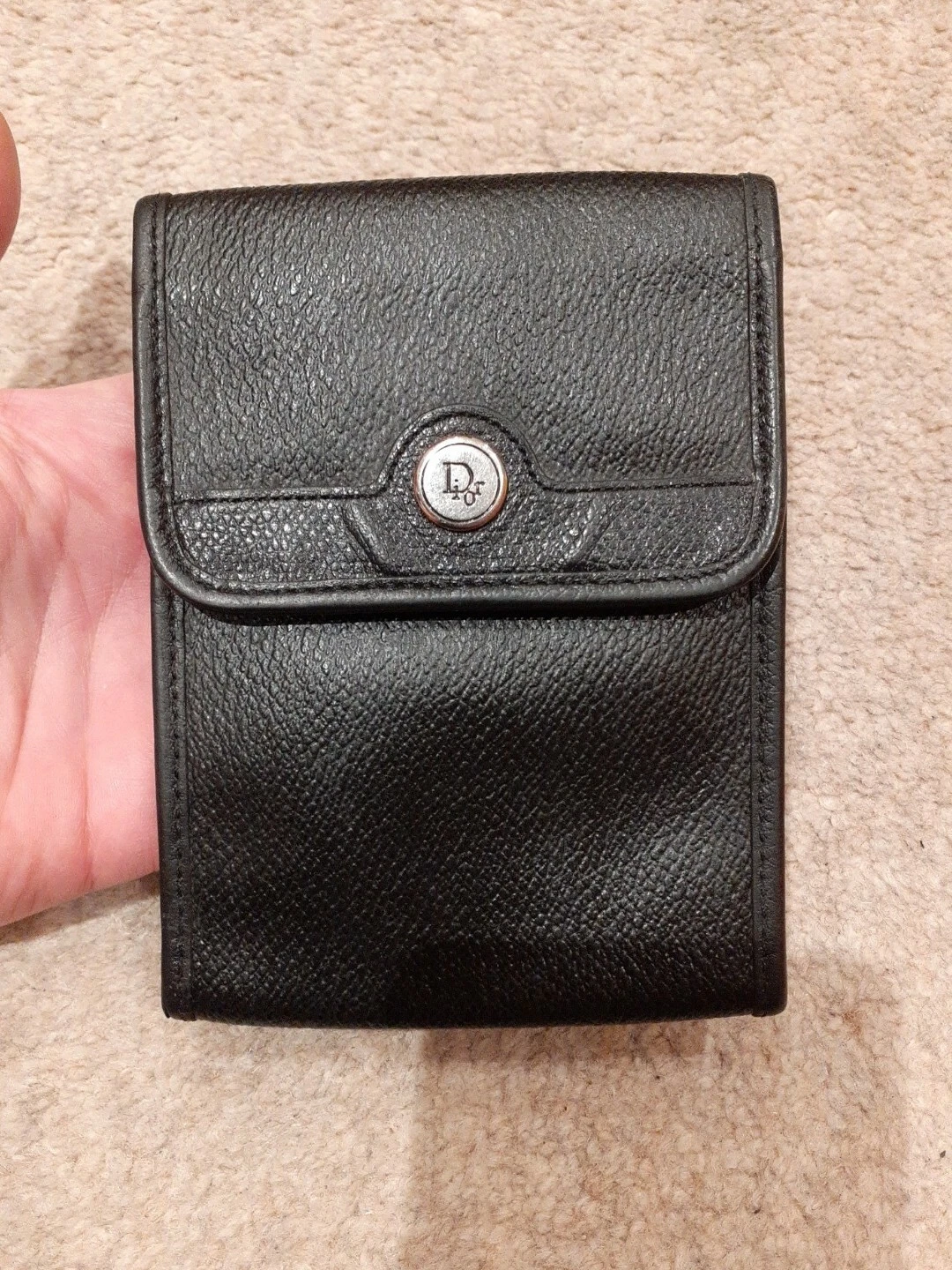 Porte chèque vintage Christian Dior cuir véritable grainé noir.Ex.cond.