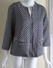 Chico's Travelers 2 L Black White French ZIG-ZAG Mod Fabulous 3/4 Jacket Blazer