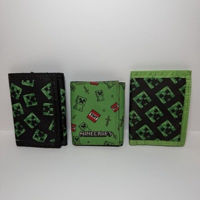 Lot Of 3 Minecraft Wallets Creeper & TNT Green Black 2 Cloth Trifold Styles