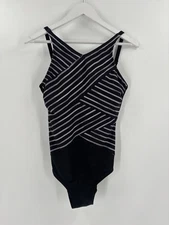 Gabar Swimsuit Womens 10 Black Gray Striped One Piece Stretch Sleeveless Pull On