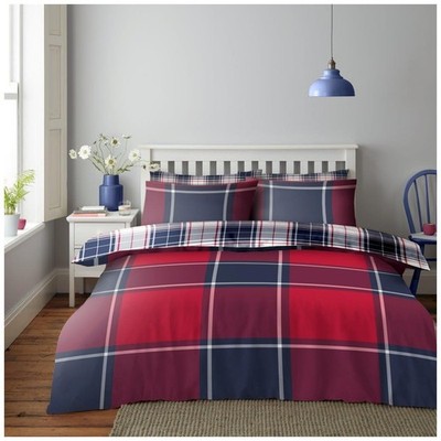 Karo Rot Wende Bettdecke Steppdecke Bezug & Kissenbezug Polycotton Bettwäsche Set