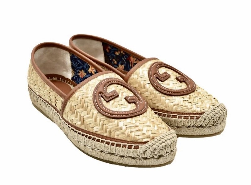 GUCCI Women's Size 35.5 Adela GG Raffia Espadrilles Brown Leather Logo