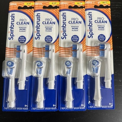 Lot of 4 SpinBrush Pro Clean Dual Action, 2 Count Replacement Brush Heads [NEW]