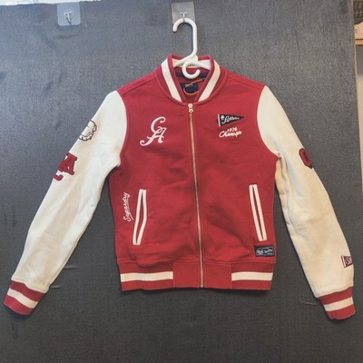 Superdry Varsity Jacket Red White Embroidered Striped KID US 4