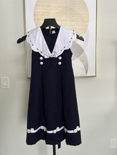 Rare Editions Girls A-Line Floral Dress Navy White Sleeveless Bow Size 6
