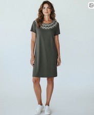 Vestido recto jersey escote bordado S Jill para mujer Sage usado en excelente estado