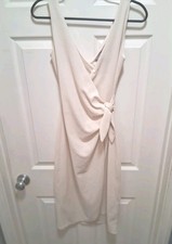 NWOT H&M Pleated Wrap Dress Womens XS Cream Sleeveless V-Neck Tie Waist Detail
