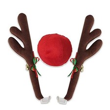 Christmas Reindeer Antlers Car Decoration Kit Plush Rudolf Auto Reindeer and