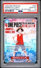 2026 MONKEY D. LUFFY 055 UNA PIEZA BALONCESTO UNIVERSITARIO VIAJE DE EE. UU. UNA PIEZA PSA 10