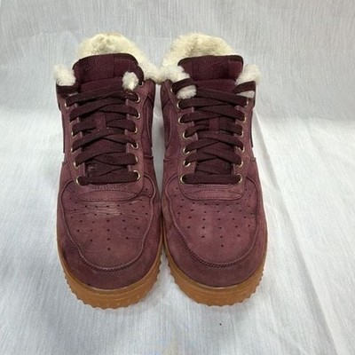 Nike Air Force 1 Low Size 12 Burgundy Suede Sherpa Lined Sneakers