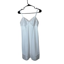 Vanity Fair White Lace Trim Slip Dress Adjustable Straps Lingerie Intimates