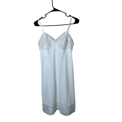 Vanity Fair White Lace Trim Slip Dress Adjustable Straps Lingerie Intimates