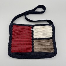 The Sak Crochet Knit Crossbody Bag Colorblock Red Navy Boho Shoulder Purse