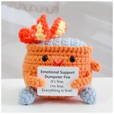 Emotional Support Crochet Dumpster Fire Positive Card Room Decor Knitted Orange