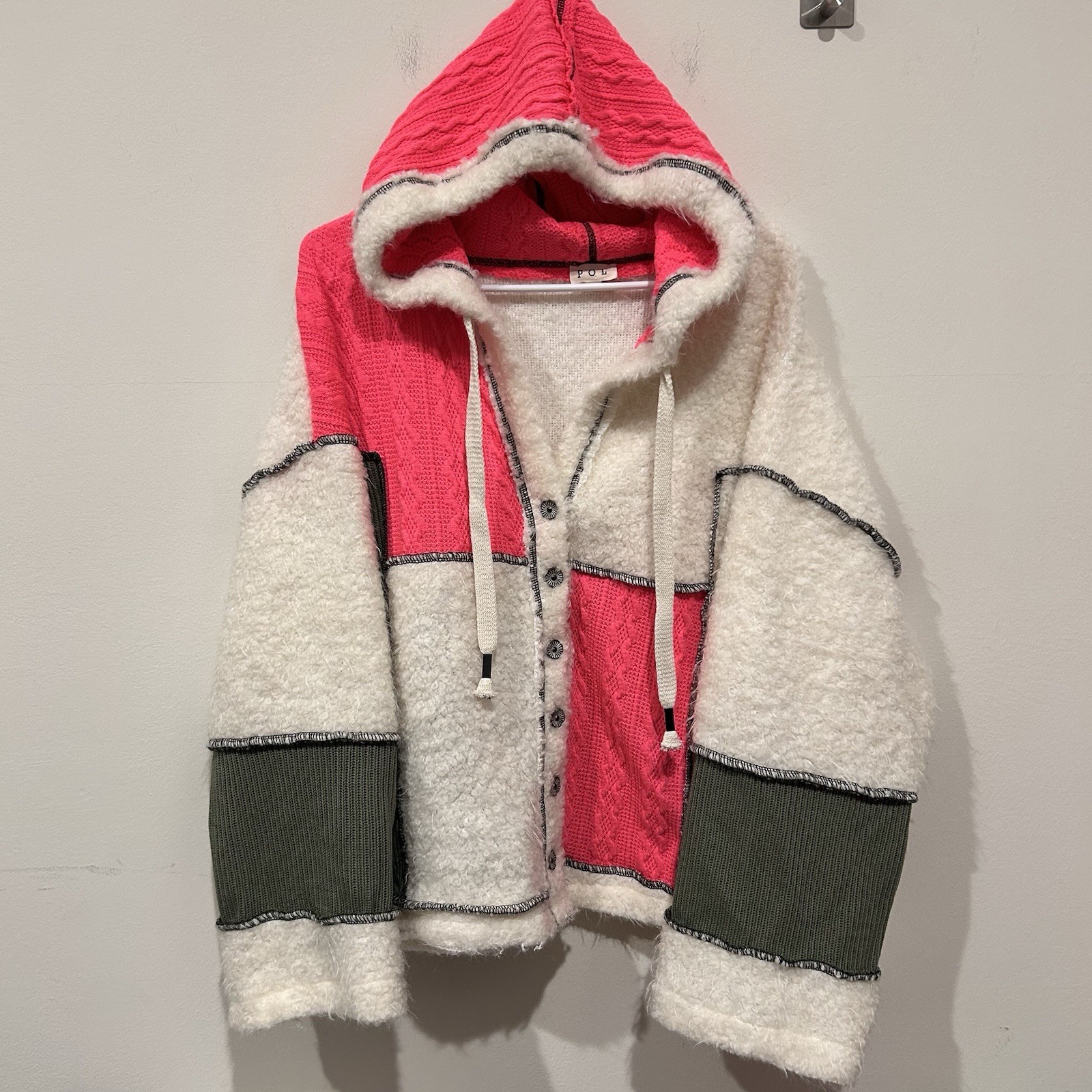 POL Wool Blend Patchwork Hooded Jacket Button Fro… - image 6