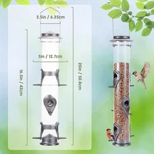 Metal Wild Bird Feeder, Squirrel Proof, Hanging 6 Port Tube Transparent Finch