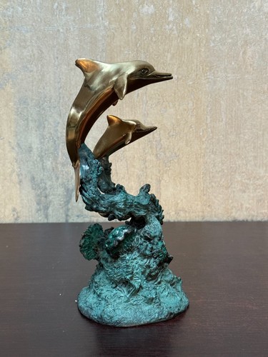 Scultura delfino in bronzo Dan Parker - firmata - delfini che saltano sulla barriera corallina - - Foto 3 di 8