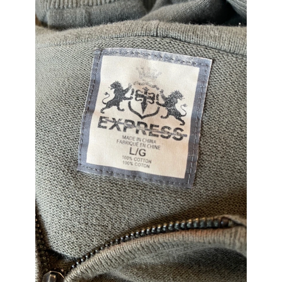 Sudadera con capucha vintage Y2K Express para hombre cremallera completa verde oliva 100 % algodón Foto 3 de 3